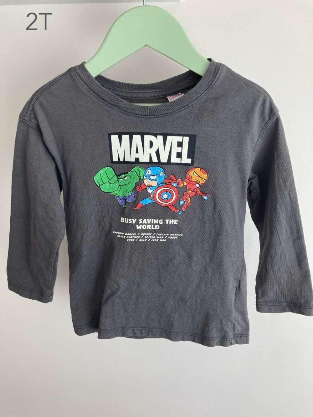 🪴5/$30 H&M 2T Toddler Marvel Superhero Kawaii Grey Long Sleeve Top